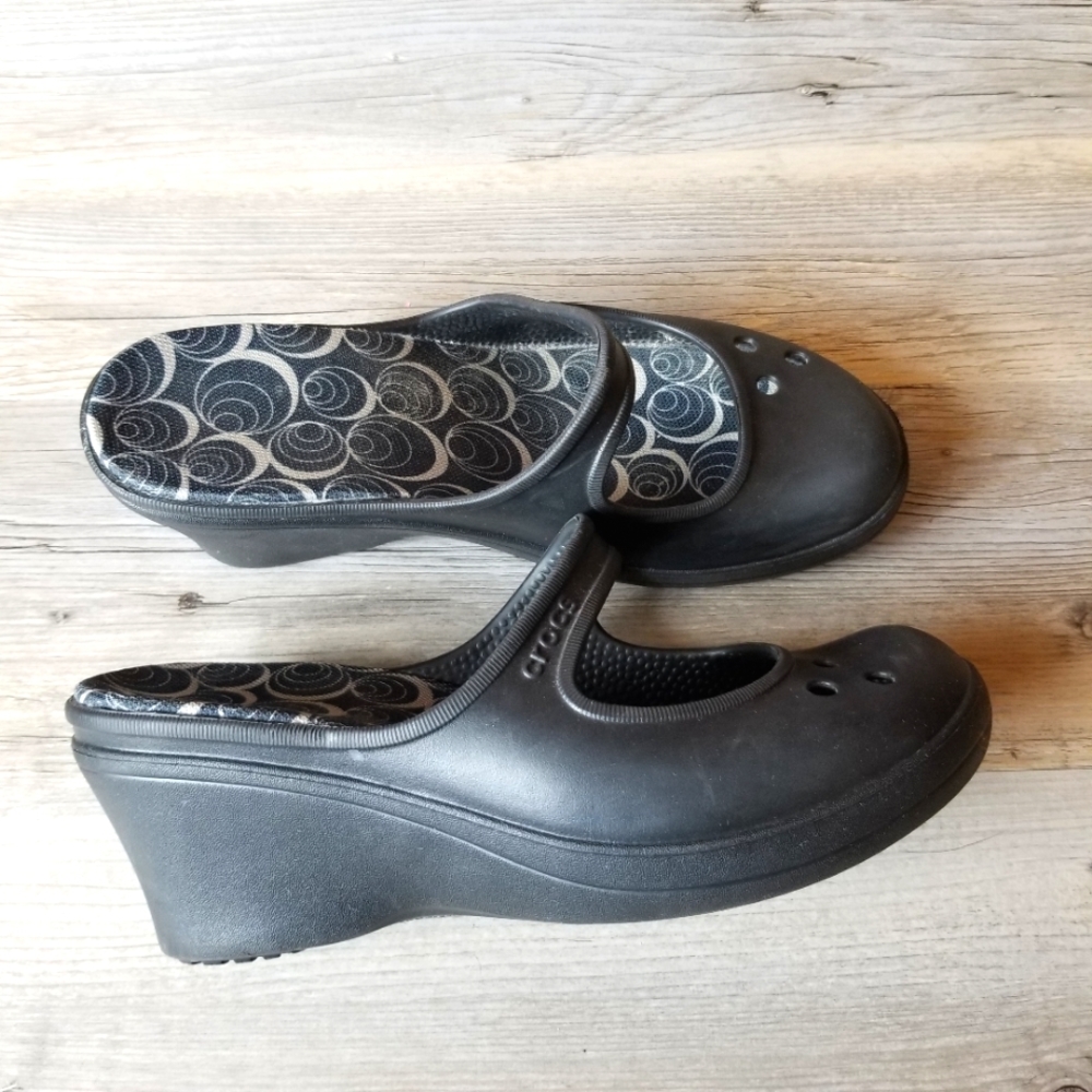 Crocs Frances Black Wedge Slip On Clog